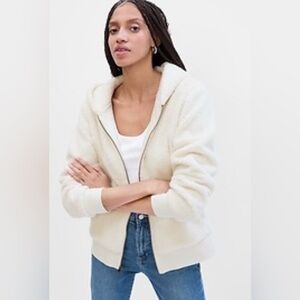 Gap Zip Up Sherpa Hoodie - Size Large (Oyster/Cream)